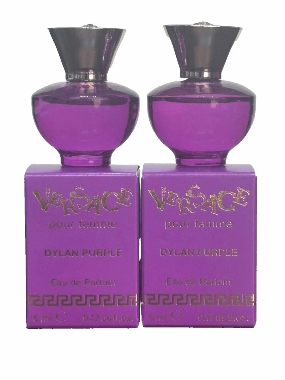 2x VERSACE DYLAN PURPLE POUR FEMME 0.17oz / 5ml Each EDP SPLASH MINI NEW IN BOX - Picture 3 of 6